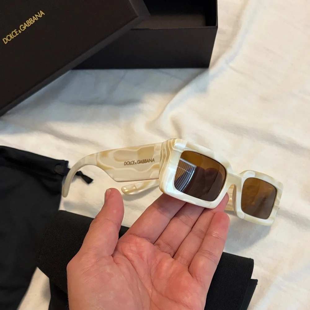 Dolce & Gabbana Cream Frame Sunglasses with Brown Lenses